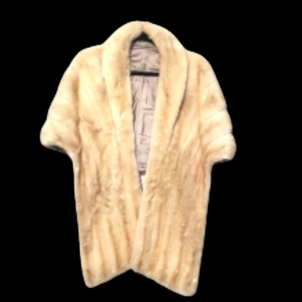 Vintage Genuine EMBA Diadem Natural Pale Brown Mutation Mink Fur Stole Wrap EUC